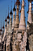 Rows of stupas in the Kakku (Kekku) Pagoda complex. The complex was kept hidden from the rest of the world until 2002 when it was opened to foreigners. Shan State, Burma (Myanmar).